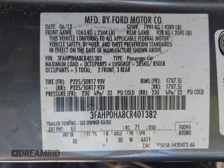 2012 Ford Fusion SE z VIN 3FAHP0HA8CR401382, wystawiony jako IAAI lot #41739680 z przebiegiem 73 404 mil mil oraz . Historia ofert i sprzedaży dostępna na DreamBid. Obrazek 9.