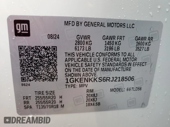 2024 GMC Acadia FWD Elevation z VIN 1GKENKKS6RJ218506, wystawiony jako Copart lot #88293895 z przebiegiem 2 260 mil mil oraz Szkoda całkowita • Salvage title. Historia ofert i sprzedaży dostępna na DreamBid. Obrazek 13.