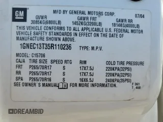 2005 Chevrolet Tahoe Z71 with VIN 1GNEC13T35R110236, listed as a Copart auction lot 53809095 with Not provided miles and Salvage title. Bid and sale history available at DreamBid. Image 13.