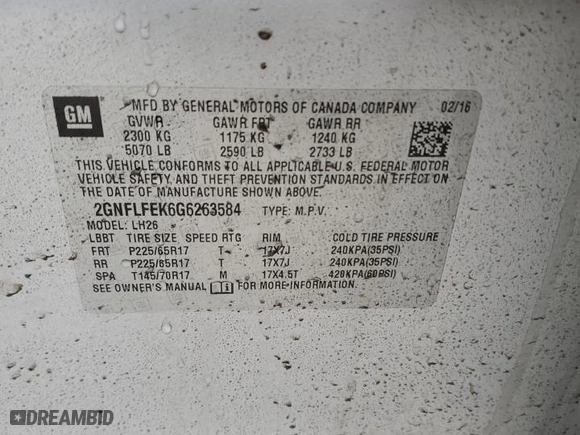 2016 Chevrolet Equinox LT with VIN 2GNFLFEK6G6263584, listed as a Copart auction lot 46524725 with 0 mi miles and Salvage Title. Bid and sale history available at carsss.com. Image 13.
