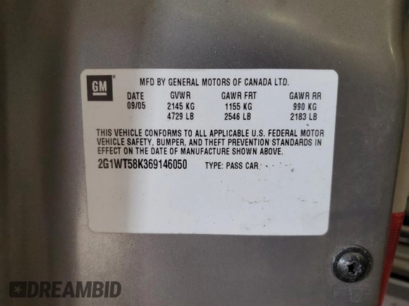 2006 Chevrolet Impala LT 3.5L with VIN 2G1WT58K369146050, listed as a Copart auction lot 50702755 with 98,011 mi miles and Salvage Title. Bid and sale history available at DreamBid. Image 12.