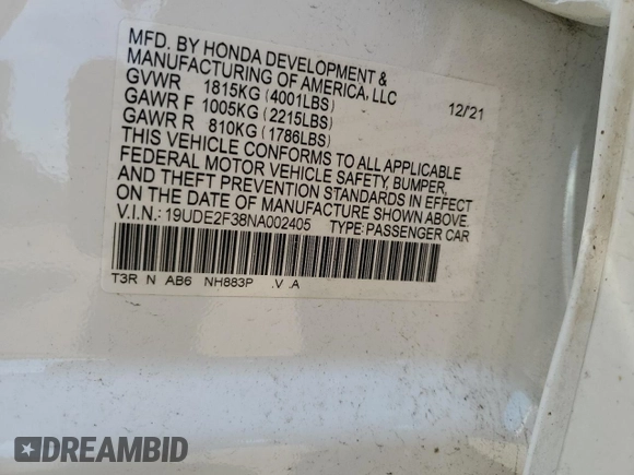 2022 Acura ILX with VIN 19UDE2F38NA002405, listed as a Copart auction lot 72649224 with 39,643 mi miles and Salvage Title. Bid and sale history available at DreamBid. Image 14.