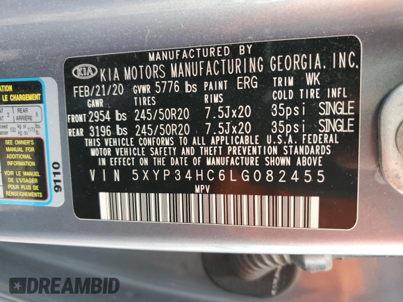 2020 Kia Telluride EX z VIN 5XYP34HC6LG082455, wystawiony jako Copart lot #51574195 z przebiegiem 133 653 mil mil oraz Szkoda całkowita • Salvage title. Historia ofert i sprzedaży dostępna na DreamBid. Obrazek 15.