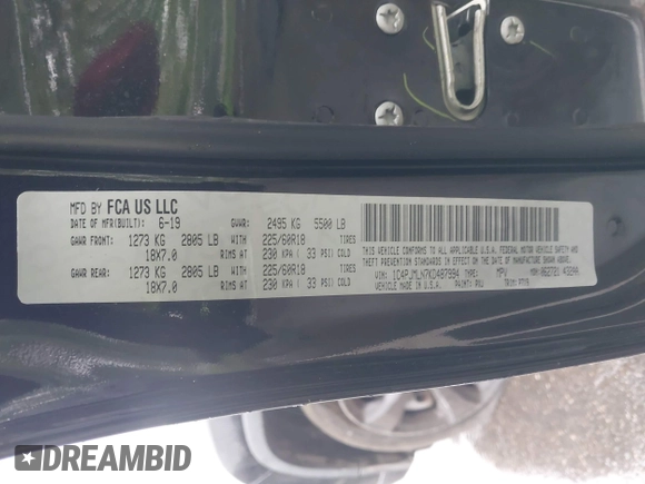 2019 Jeep Cherokee Latitude Plus with VIN 1C4PJMLN7KD487994, listed as a IAAI auction lot 42310256 with 109,178 mi miles and . Bid and sale history available at DreamBid. Image 9.