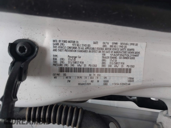 2016 Ford Focus Titanium with VIN 1FADP3N27GL319497, listed as a IAAI auction lot 42385359 with Not provided miles and . Bid and sale history available at DreamBid. Image 9.