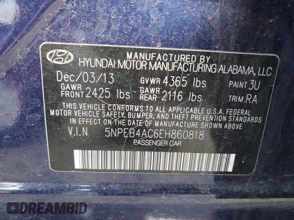 2014 Hyundai Sonata GLS with VIN 5NPEB4AC6EH860818, listed as a Copart auction lot 47444715 with 117,438 mi miles and Non Repairable. Bid and sale history available at carsss.com. Image 12.