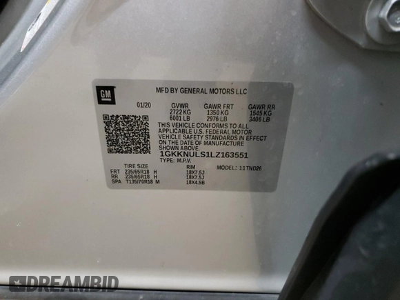 2020 GMC Acadia SLT with VIN 1GKKNULS1LZ163551, listed as a Copart auction lot 49794235 with 61,259 mi miles and Salvage Title. Bid and sale history available at DreamBid. Image 13.