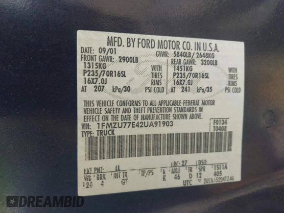 2002 Ford Explorer Sport Trac Value с VIN 1FMZU77E42UA91903, выставлен на аукционе IAAI как лот 42472001 с пробегом 237 133 миль миль и . История ставок и продаж доступна на DreamBid. Изображение 9.