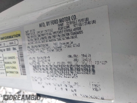 2015 Ford Fusion SE z VIN 3FA6P0H98FR239349, wystawiony jako IAAI lot #42224096 z przebiegiem 244 653 mil mil oraz . Historia ofert i sprzedaży dostępna na DreamBid. Obrazek 9.
