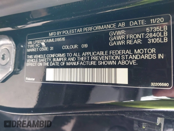 2021 Polestar 2 Launch Edition z VIN LPSED3KA9ML019516, wystawiony jako IAAI lot #41901075 z przebiegiem 32 468 mil mil oraz . Historia ofert i sprzedaży dostępna na DreamBid. Obrazek 9.