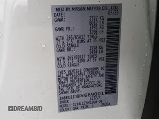 2023 Nissan Frontier SV z VIN 1N6ED1EJ8PN669001, wystawiony jako Copart lot #57530255 z przebiegiem 2 718 mil mil oraz Szkoda całkowita • Salvage title. Historia ofert i sprzedaży dostępna na DreamBid. Obrazek 12.