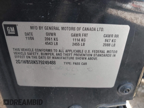 2007 Chevrolet Impala LS with VIN 2G1WB58K579249488, listed as a IAAI auction lot 41526224 with 187,397 mi miles and . Bid and sale history available at DreamBid. Image 9.