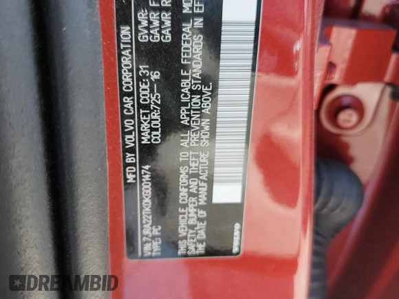 2019 Volvo S60 Momentum with VIN 7JRA22TK0KG001474, listed as a Copart auction lot 42163233 with 33,923 mi miles. Bid and sale history available at carsss.com. Image 12.