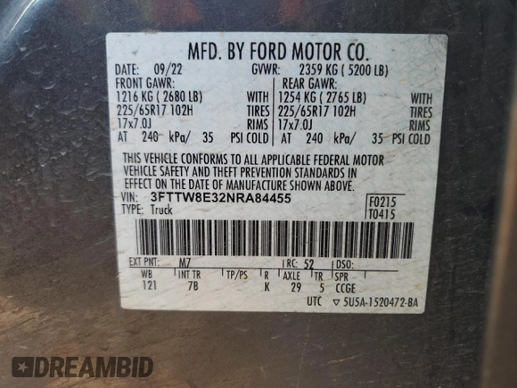 2022 Ford Maverick XL z VIN 3FTTW8E32NRA84455, wystawiony jako Copart lot #54242435 z przebiegiem 50 670 mil mil oraz Szkoda całkowita • Salvage title. Historia ofert i sprzedaży dostępna na DreamBid. Obrazek 12.