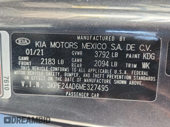 2021 Kia Forte LXS с VIN 3KPF24AD6ME327495, выставлен на аукционе Copart как лот 65832215 с пробегом 128 732 миль миль и Чистый • Clean title. История ставок и продаж доступна на DreamBid. Изображение 12.