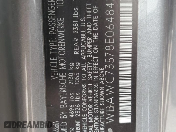 2008 BMW 3 Series 335xi with VIN WBAWC73578E064842, listed as a Copart auction lot 84751544 with 110,134 mi miles and Salvage Title. Bid and sale history available at carsss.com. Image 12.