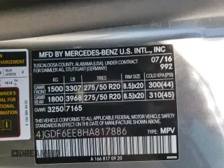 2017 Mercedes-Benz GLS with VIN 4JGDF6EE8HA817886, listed as a Copart auction lot 59257833 with 44,323 mi miles. Bid and sale history available at carsss.com. Image 13.