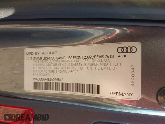 2018 Audi A4 Premium Plus с VIN WAUENAF48JA096542, выставлен на аукционе IAAI как лот 41860168 с пробегом 79 434 миль миль и . История ставок и продаж доступна на DreamBid. Изображение 9.