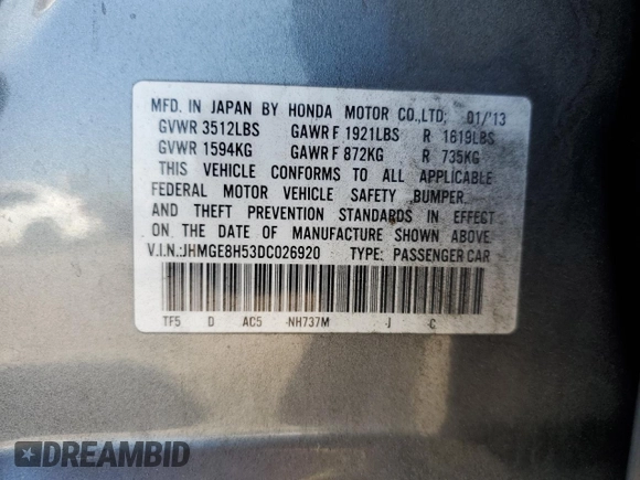 2013 Honda Fit Sport z VIN JHMGE8H53DC026920, wystawiony jako Copart lot #58505615 z przebiegiem 132 286 mil mil oraz Szkoda całkowita • Salvage title. Historia ofert i sprzedaży dostępna na DreamBid. Obrazek 12.