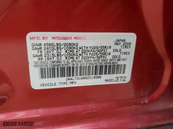 2008 Mitsubishi Outlander SE with VIN JA4LT31W98Z018586, listed as a Copart auction lot 48254525 with 152,307 mi miles and Salvage Title. Bid and sale history available at carsss.com. Image 13.