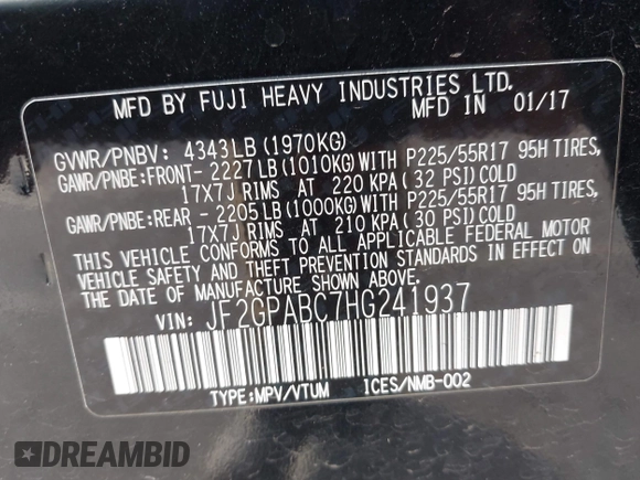 2017 Subaru Crosstrek Premium with VIN JF2GPABC7HG241937, listed as a IAAI auction lot 40788019 with 79,029 mi miles. Bid and sale history available at carsss.com. Image 9.