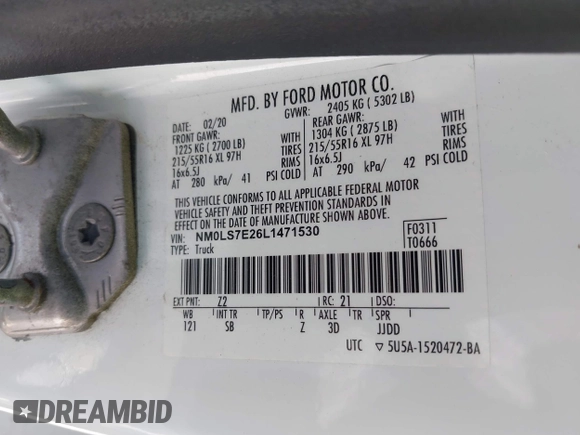 2020 Ford Transit Connect XL with VIN NM0LS7E26L1471530, listed as a IAAI auction lot 42512915 with 48,373 mi miles and . Bid and sale history available at DreamBid. Image 9.
