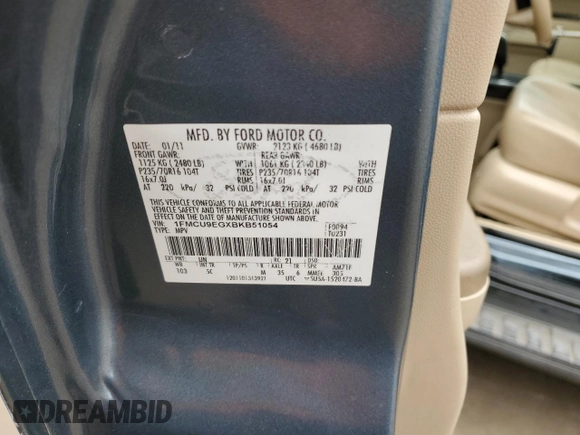 2011 Ford Escape Limited with VIN 1FMCU9EGXBKB51054, listed as a Copart auction lot 53447125 with 133,342 mi miles and Salvage Title. Bid and sale history available at DreamBid. Image 13.