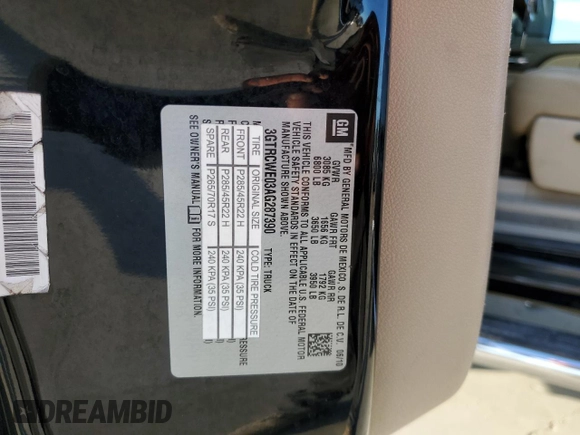 2010 GMC Sierra 1500 SLT with VIN 3GTRCWE03AG287390, listed as a Copart auction lot 87533655 with 163,253 mi miles and Salvage title. Bid and sale history available at DreamBid. Image 14.