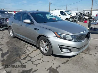 2014 Kia Optima LX with VIN KNAGM4A72E5449984, listed as a IAAI auction lot 41856778 with 1 mi miles. Bid and sale history available at carsss.com. Image 1.
