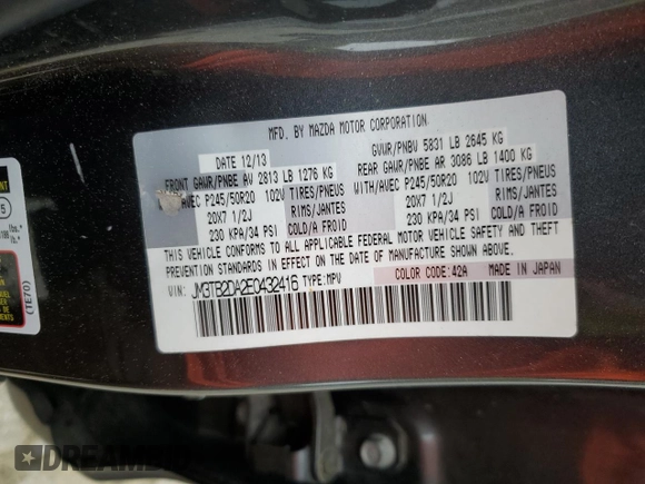 2014 Mazda CX-9 Grand Touring z VIN JM3TB2DA2E0432416, wystawiony jako Copart lot #51324875 z przebiegiem 201 404 mil mil oraz Szkoda całkowita • Salvage title. Historia ofert i sprzedaży dostępna na DreamBid. Obrazek 13.