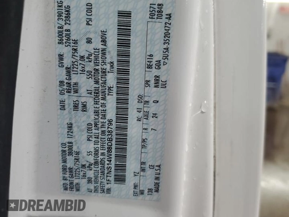 2008 Ford Econoline Cargo z VIN 1FTNS14W88DB38796, wystawiony jako Copart lot #50405215 z przebiegiem 175 876 mil mil oraz Szkoda całkowita • Salvage title. Historia ofert i sprzedaży dostępna na DreamBid. Obrazek 12.