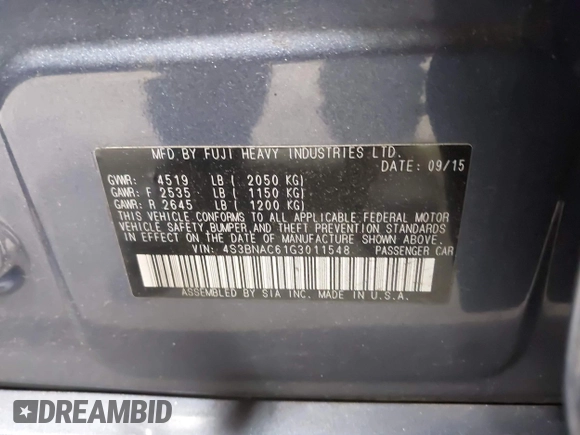 2016 Subaru Legacy Premium with VIN 4S3BNAC61G3011548, listed as a IAAI auction lot 42406216 with 155,418 mi miles and . Bid and sale history available at DreamBid. Image 9.