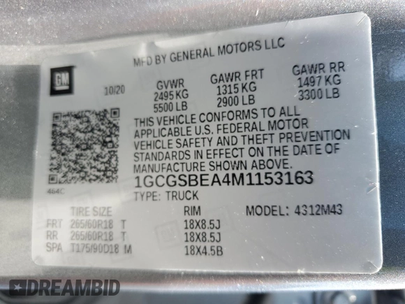 2021 Chevrolet Colorado 2WD Work Truck z VIN 1GCGSBEA4M1153163, wystawiony jako Copart lot #57791375 z przebiegiem 47 561 mil mil oraz Nie do naprawy • Non repairable. Historia ofert i sprzedaży dostępna na DreamBid. Obrazek 12.