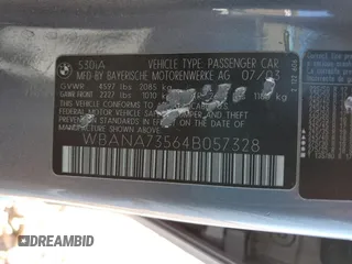 2004 BMW 5 Series 530i with VIN WBANA73564B057328, listed as a Copart auction lot 43020595 with 155,003 mi miles and Salvage Title. Bid and sale history available at DreamBid. Image 14.