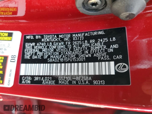 2023 Lexus ES 350 z VIN 58ADZ1B15PU153001, wystawiony jako Copart lot #43647225 z przebiegiem 31 187 mil mil oraz Szkoda całkowita • Salvage title. Historia ofert i sprzedaży dostępna na DreamBid. Obrazek 12.