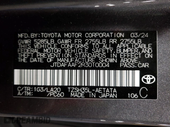 2024 Toyota Crown Platinum with VIN JTDAFAAF2R3010004, listed as a Copart auction lot 79847614 with 1,215 mi miles and Salvage Title. Bid and sale history available at DreamBid. Image 13.