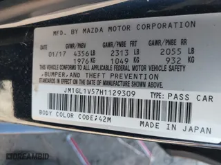 2017 Mazda Mazda6 Touring with VIN JM1GL1V57H1129309, listed as a IAAI auction lot 41654988 with 117,705 mi miles. Bid and sale history available at carsss.com. Image 9.