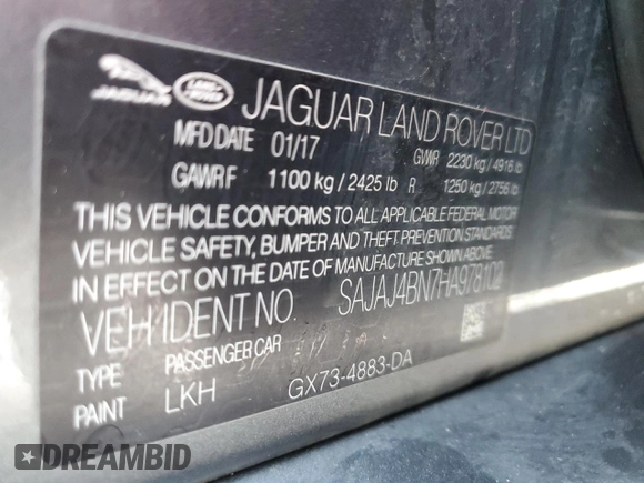 2017 Jaguar XE with VIN SAJAJ4BN7HA978102, listed as a Copart auction lot 50295385 with 161,356 mi miles and Clean Title. Bid and sale history available at DreamBid. Image 12.