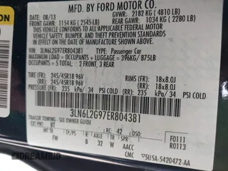 2014 Lincoln MKZ with VIN 3LN6L2G97ER804381, listed as a IAAI auction lot 42277543 with 120,907 mi miles and . Bid and sale history available at DreamBid. Image 9.