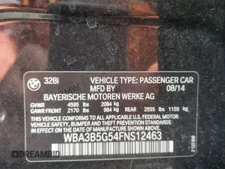 2015 BMW 3 Series 328i xDrive z VIN WBA3B5G54FNS12463, wystawiony jako Copart lot #55415725 z przebiegiem 133 747 mil mil oraz Szkoda całkowita • Salvage title. Historia ofert i sprzedaży dostępna na DreamBid. Obrazek 12.