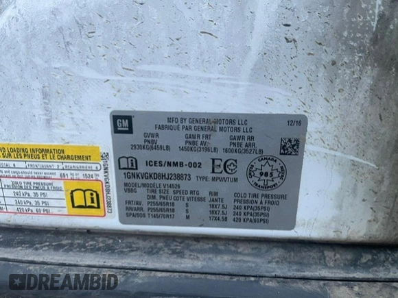 2017 Chevrolet Traverse LT with VIN 1GNKVGKD8HJ238873, listed as a Copart auction lot 46583895 with Not Provided miles and Non Repairable. Bid and sale history available at DreamBid. Image 13.