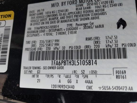 2020 Ford Mustang EcoBoost with VIN 1FA6P8TH3L5105814, listed as a IAAI auction lot 41778304 with 63,771 mi miles. Bid and sale history available at carsss.com. Image 9.