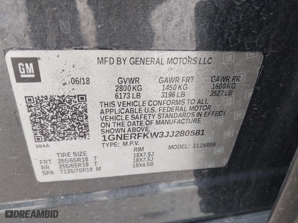 2018 Chevrolet Traverse LS with VIN 1GNERFKW3JJ280581, listed as a IAAI auction lot 41881686 with 70,684 mi miles. Bid and sale history available at carsss.com. Image 9.