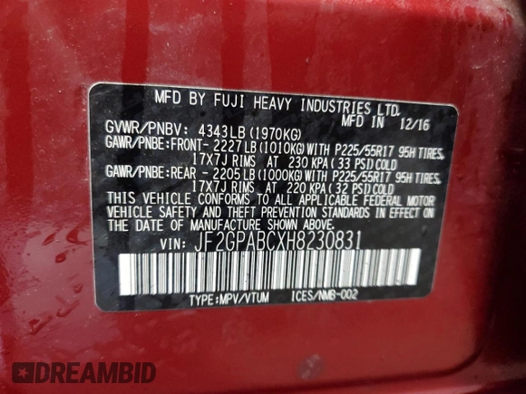 2017 Subaru Crosstrek Premium с VIN JF2GPABCXH8230831, выставлен на аукционе Copart как лот 57234035 с пробегом 138 169 миль миль и Списание • Salvage title. История ставок и продаж доступна на DreamBid. Изображение 13.