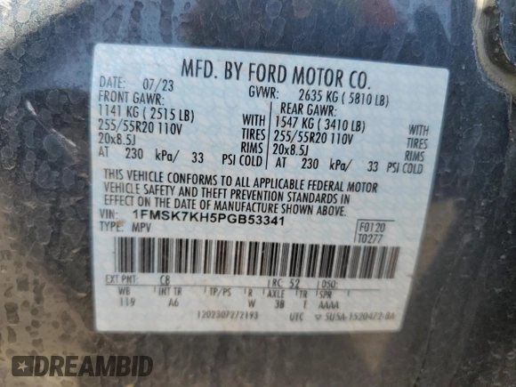 2023 Ford Explorer ST-Line z VIN 1FMSK7KH5PGB53341, wystawiony jako Copart lot #56316855 z przebiegiem 23 657 mil mil oraz Szkoda całkowita • Salvage title. Historia ofert i sprzedaży dostępna na DreamBid. Obrazek 13.