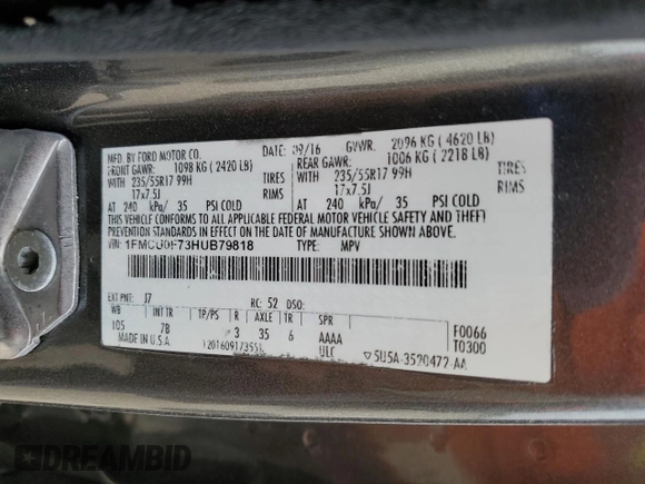 2017 Ford Escape S with VIN 1FMCU0F73HUB79818, listed as a Copart auction lot 53877285 with 108,029 mi miles and Salvage title. Bid and sale history available at DreamBid. Image 12.