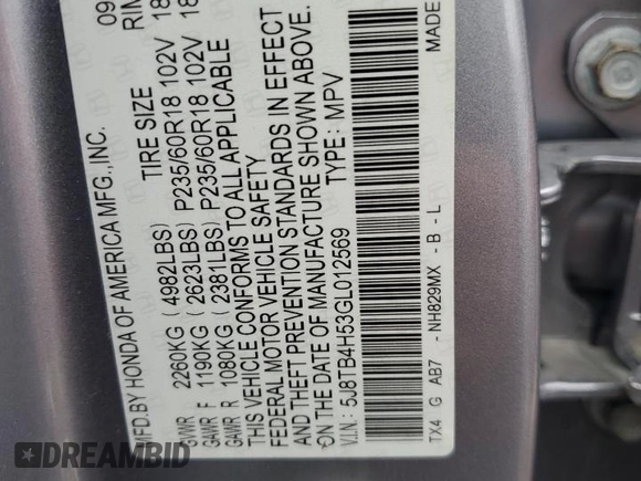2016 Acura RDX Tech Pkg with VIN 5J8TB4H53GL012569, listed as a Copart auction lot 44129635 with 82,114 mi miles and Salvage Title. Bid and sale history available at carsss.com. Image 14.