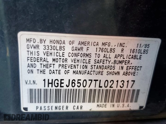 1996 Honda Civic z VIN 1HGEJ6507TL021317, wystawiony jako Copart lot #80767574 z przebiegiem 227 670 mil mil oraz Szkoda całkowita • Salvage title. Historia ofert i sprzedaży dostępna na DreamBid. Obrazek 12.