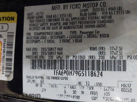 2016 Ford Fusion SE with VIN 1FA6P0H79G5118624, listed as a IAAI auction lot 42391628 with 144,957 mi miles and . Bid and sale history available at DreamBid. Image 9.