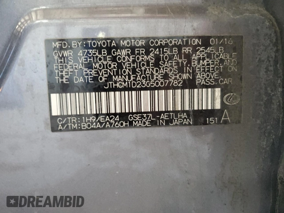 2016 Lexus IS 300/350 z VIN JTHCM1D23G5007782, wystawiony jako Copart lot #53851025 z przebiegiem 77 190 mil mil oraz Szkoda całkowita • Salvage title. Historia ofert i sprzedaży dostępna na DreamBid. Obrazek 12.